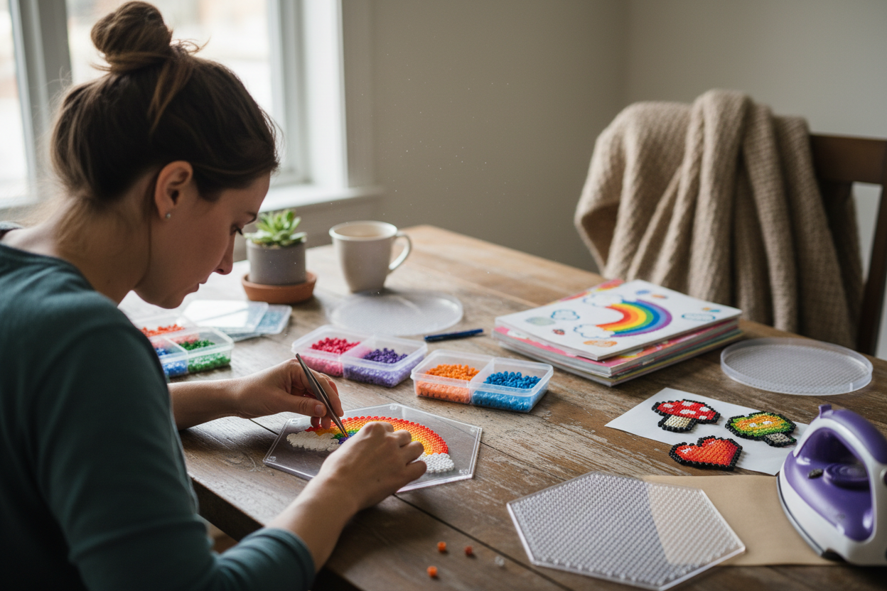 adulte faisant des perle fer a repasser